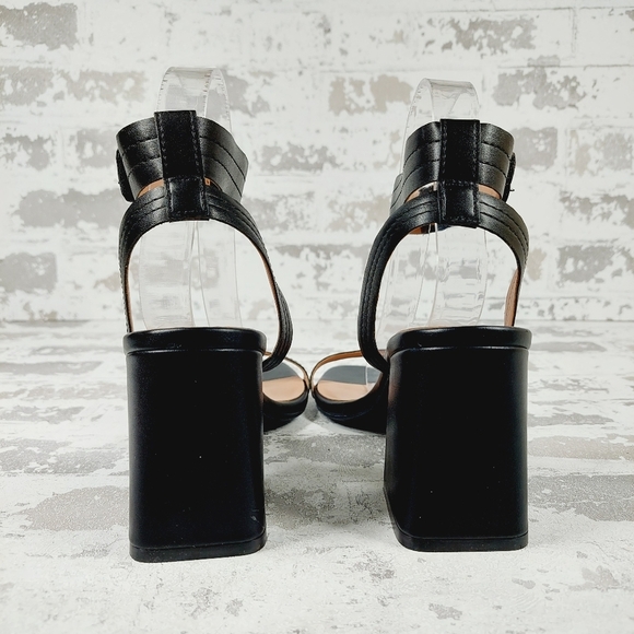 New Linea Paolo Emmie Black Faux Leather Block Heel Ankle Strap Sandals T500 - Picture 6 of 12